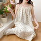 Striped Floral Cotton Gauze Camisole Nightgown - image 5