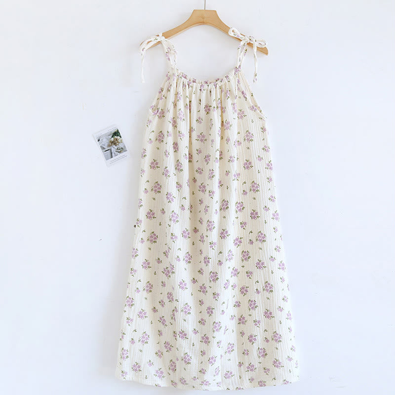 Rustic Purple Floral Cotton Camisole Nightgown - image 2