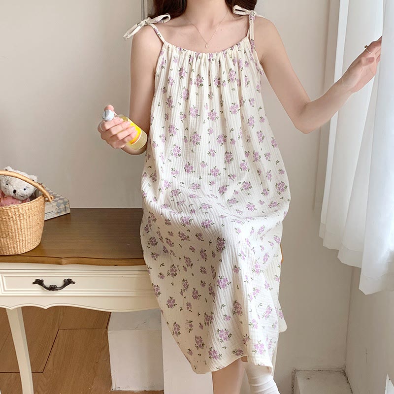 Rustic Purple Floral Cotton Camisole Nightgown - image 6