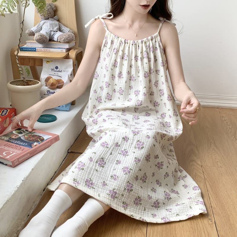 Rustic Purple Floral Cotton Camisole Nightgown - image 5