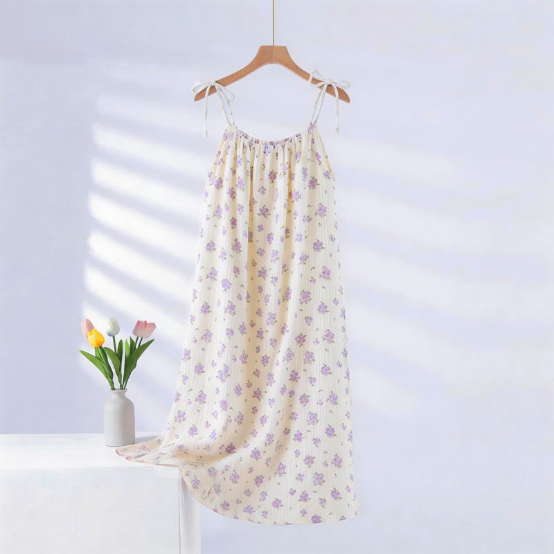 Rustic Purple Floral Cotton Camisole Nightgown - Beige - XXL - image 0