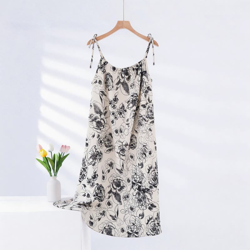 Artistic Ink Floral Cotton Camisole Nightgown - Beige & Black - XXL - image 0