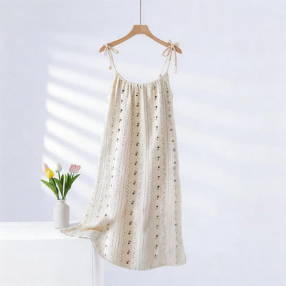 Striped Floral Cotton Gauze Camisole Nightgown - Beige - XXL - image 0