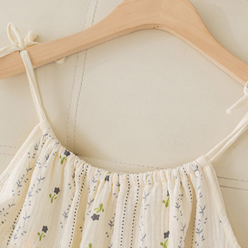 Striped Floral Cotton Gauze Camisole Nightgown - image 7