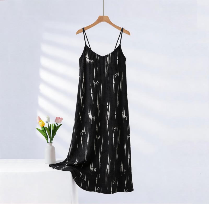 Bamboo Inspired Pure Cotton Camisole Nightgown - Black - XXL - image 0