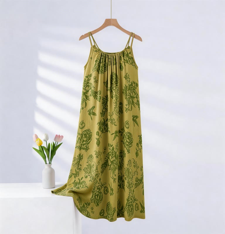 Green Floral Pure Cotton Camisole Nightgown - Green - XXL - image 0