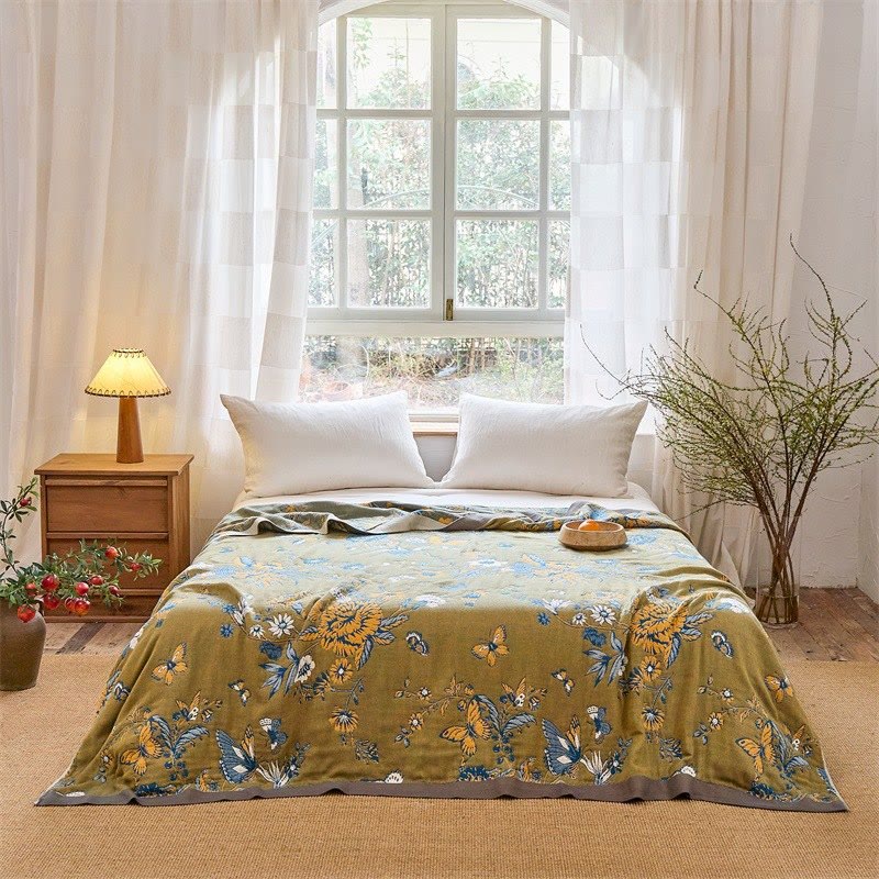 Butterfly & Floral Pure Cotton Quilt Blanket - image 1