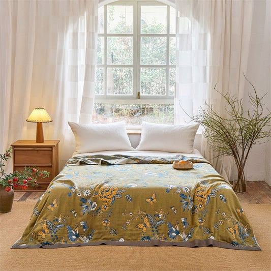 Butterfly & Floral Pure Cotton Quilt Blanket - image 1