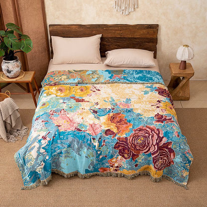 Rose Cotton Gauze Tassel Quilt Blanket - Queen - image 0