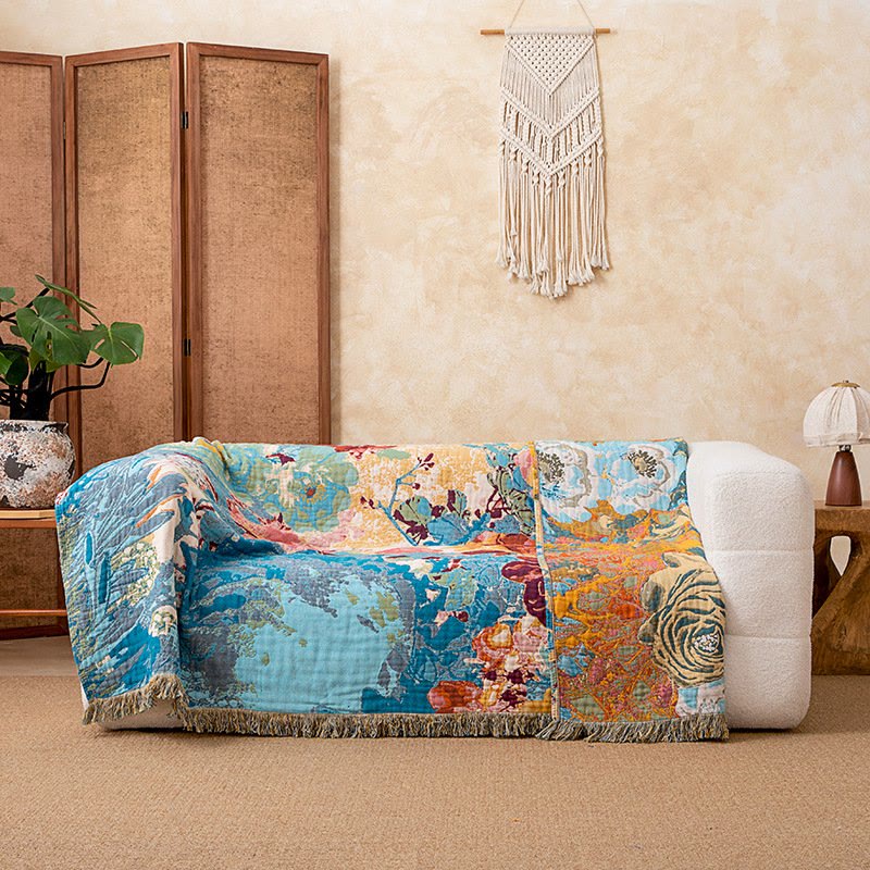 Rose Cotton Gauze Tassel Quilt Blanket - image 3