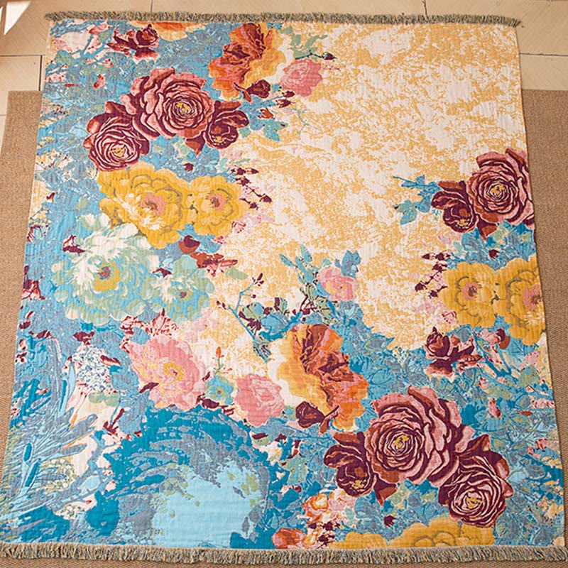 Rose Cotton Gauze Tassel Quilt Blanket - image 5