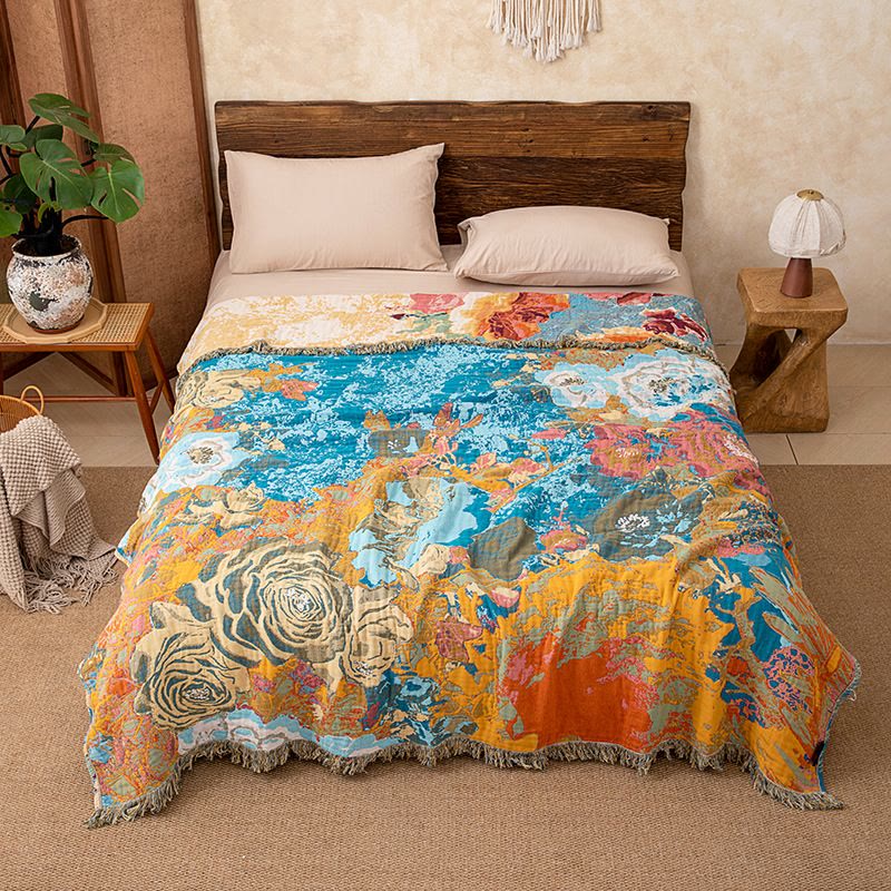 Rose Cotton Gauze Tassel Quilt Blanket - image 1