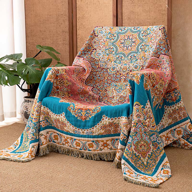Vintage Pattern Cotton Gauze Tassel Quilt Blanket - image 2