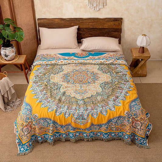 Vintage Pattern Cotton Gauze Tassel Quilt Blanket - image 1