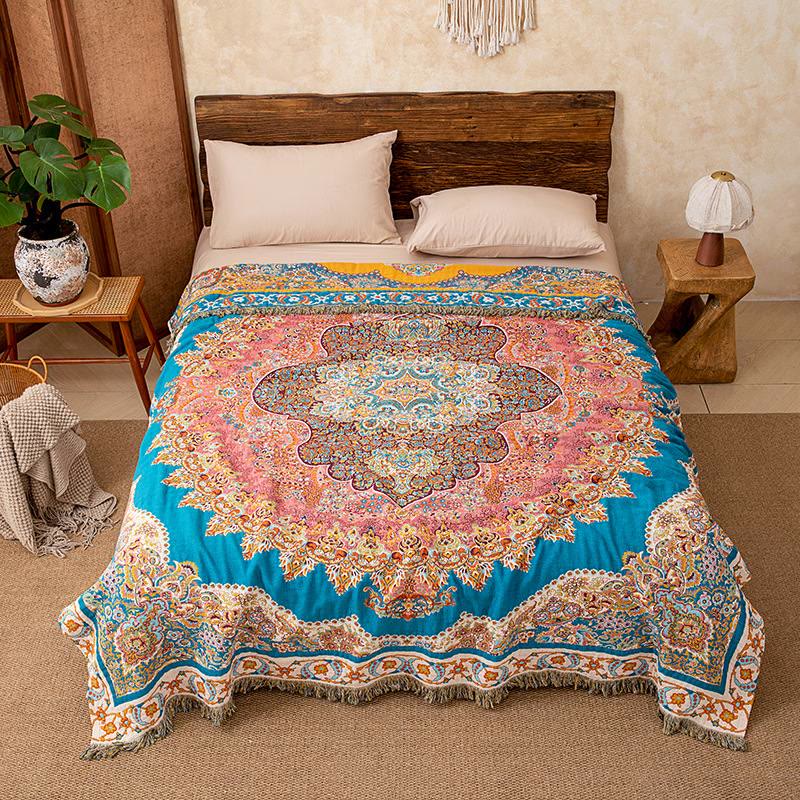 Vintage Pattern Cotton Gauze Tassel Quilt Blanket - Queen - image 0