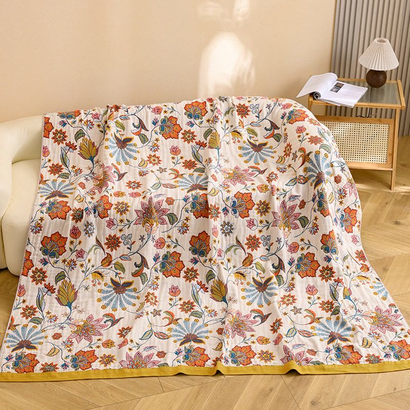 Reversible Floral Cotton Gauze Quilt Blanket - image 4