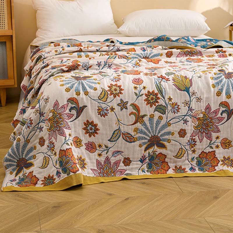 Reversible Floral Cotton Gauze Quilt Blanket - image 3