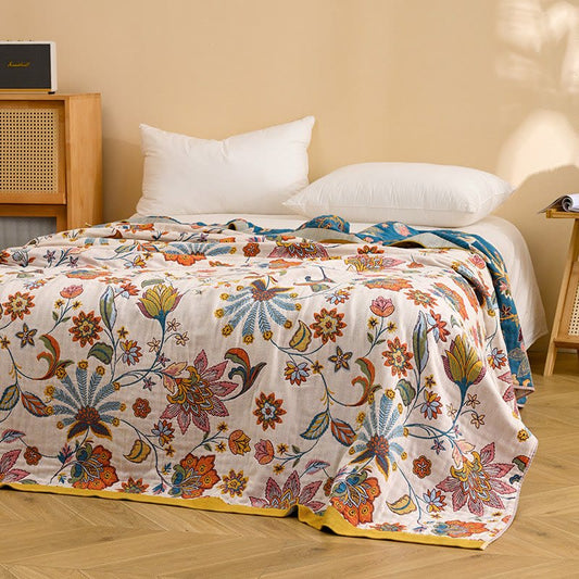 Reversible Floral Cotton Gauze Quilt Blanket - image 1