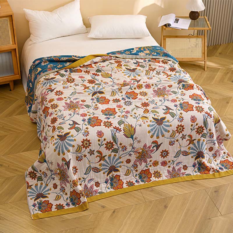 Reversible Floral Cotton Gauze Quilt Blanket - image 2