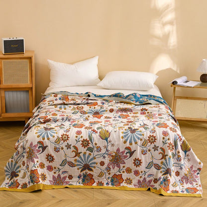 Reversible Floral Cotton Gauze Quilt Blanket - King - image 0