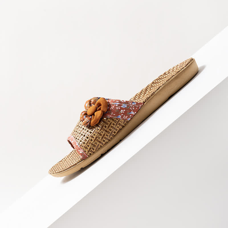 Floral Rattan Straw Slides House Slippers - image 6