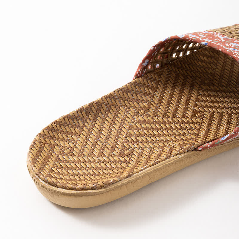 Floral Rattan Straw Slides House Slippers - image 8