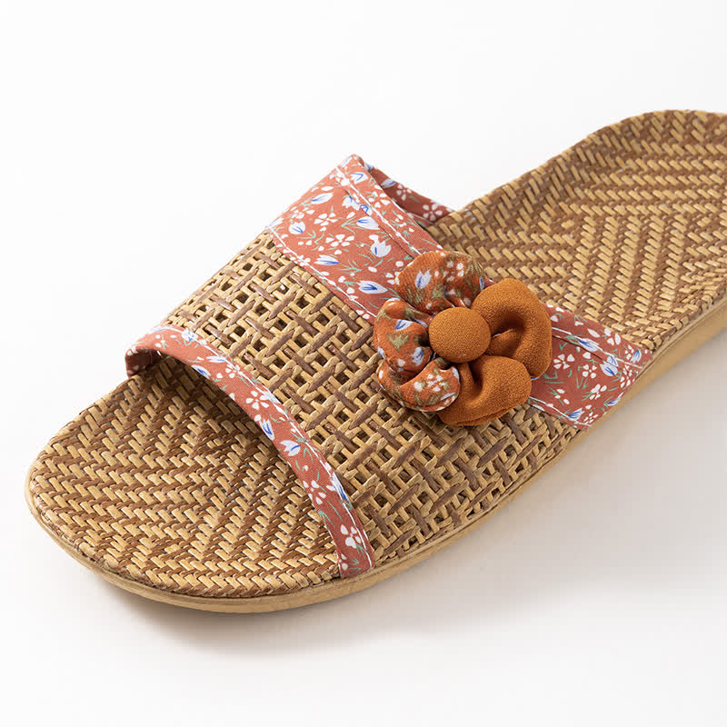 Floral Rattan Straw Slides House Slippers - image 7