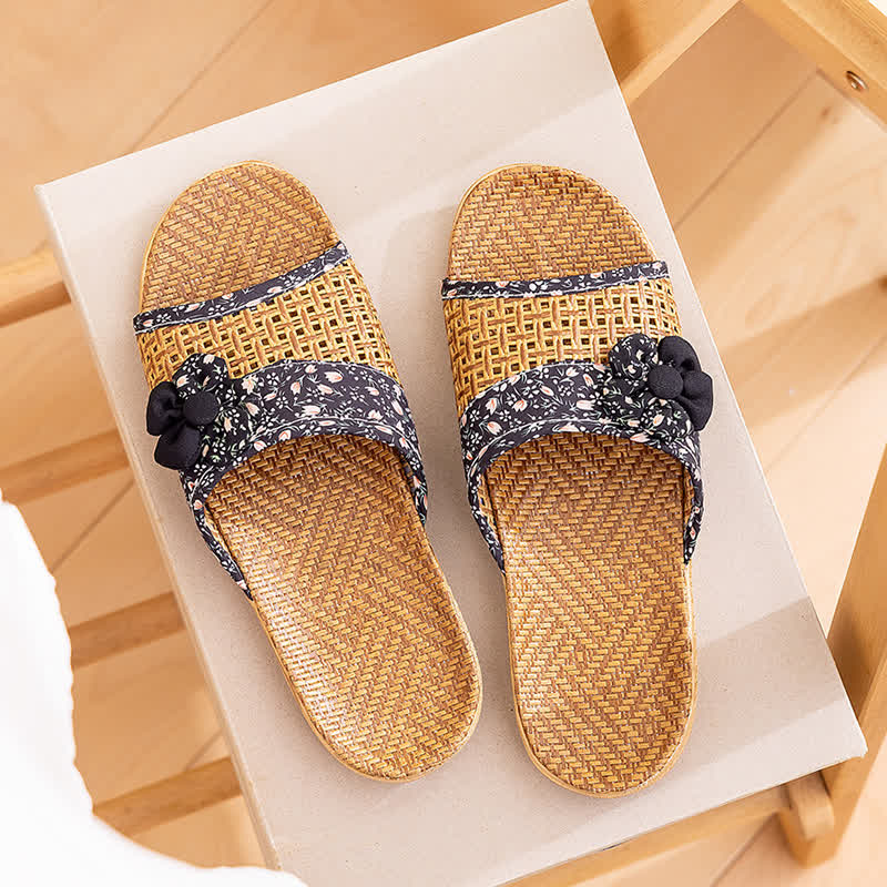 Floral Rattan Straw Slides House Slippers - image 15