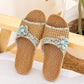 Floral Rattan Straw Slides House Slippers - Green - L - image 10