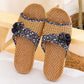 Floral Rattan Straw Slides House Slippers - Black - L - image 16