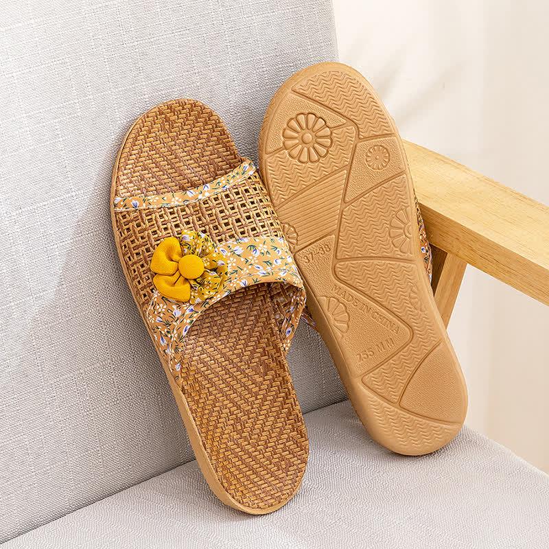 Floral Rattan Straw Slides House Slippers - image 14
