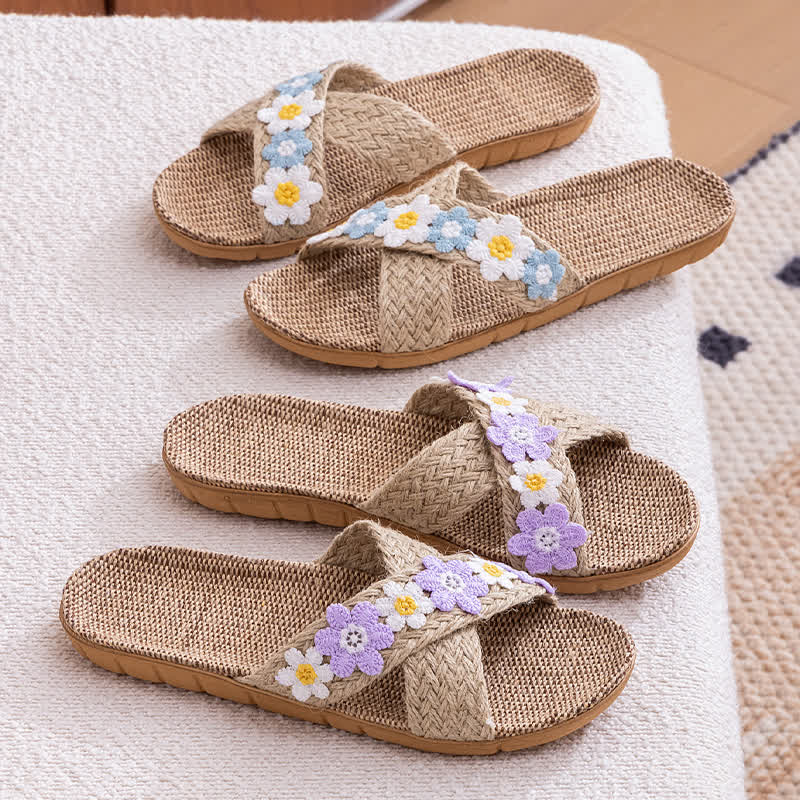 Cross-Band Woven Straw Slides Slippers - image 0
