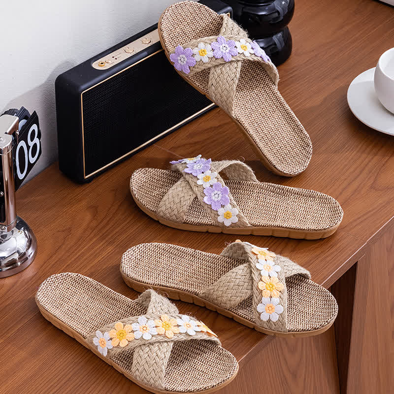 Cross-Band Woven Straw Slides Slippers - image 2