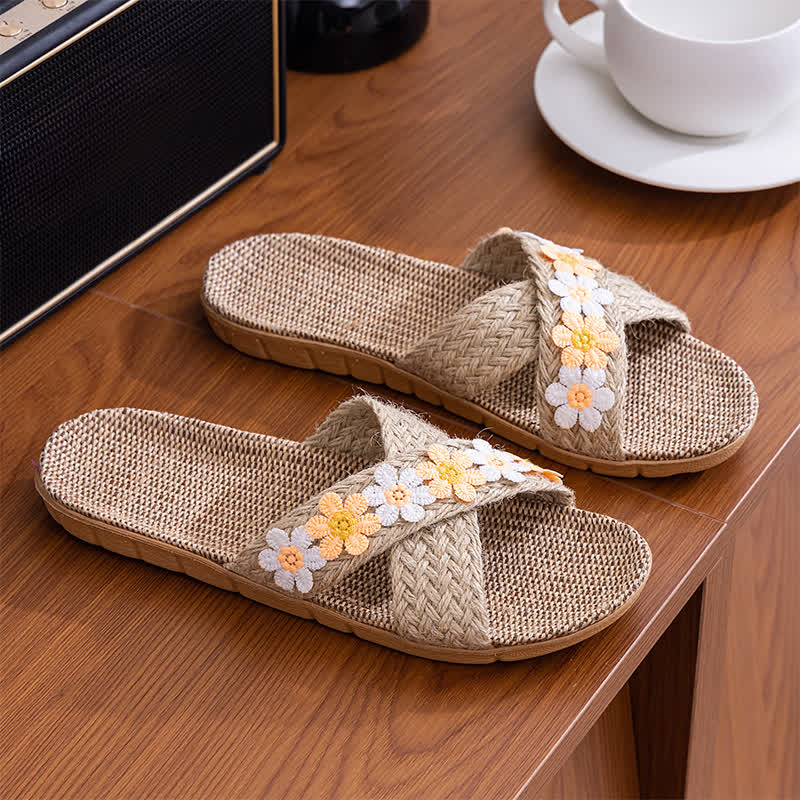 Cross-Band Woven Straw Slides Slippers - Orange - L - image 10