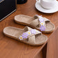 Cross-Band Woven Straw Slides Slippers - Purple - L - image 9