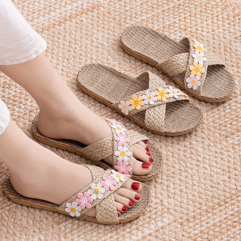Cross-Band Woven Straw Slides Slippers - image 4