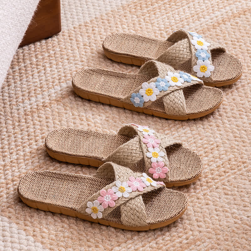 Cross-Band Woven Straw Slides Slippers - image 3