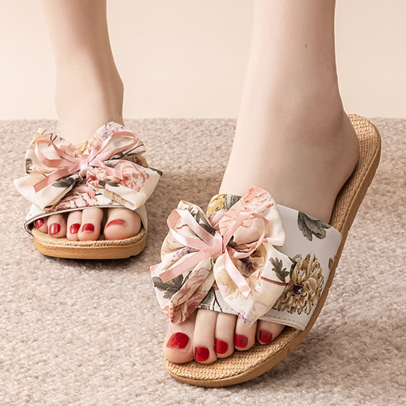 French Romantic Floral Linen Slippers - Beige - L - image 10