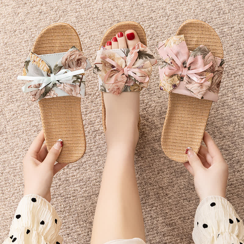 French Romantic Floral Linen Slippers - image 4