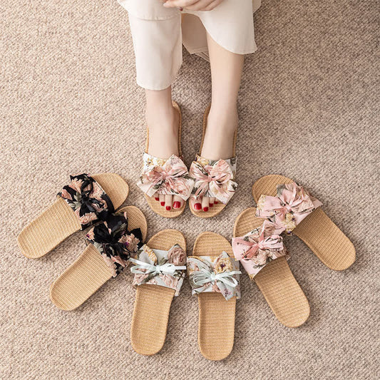 French Romantic Floral Linen Slippers - image 1
