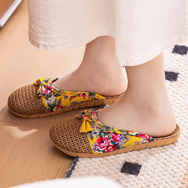 Closed-Toe Woven Rattan House Slippers - image 5