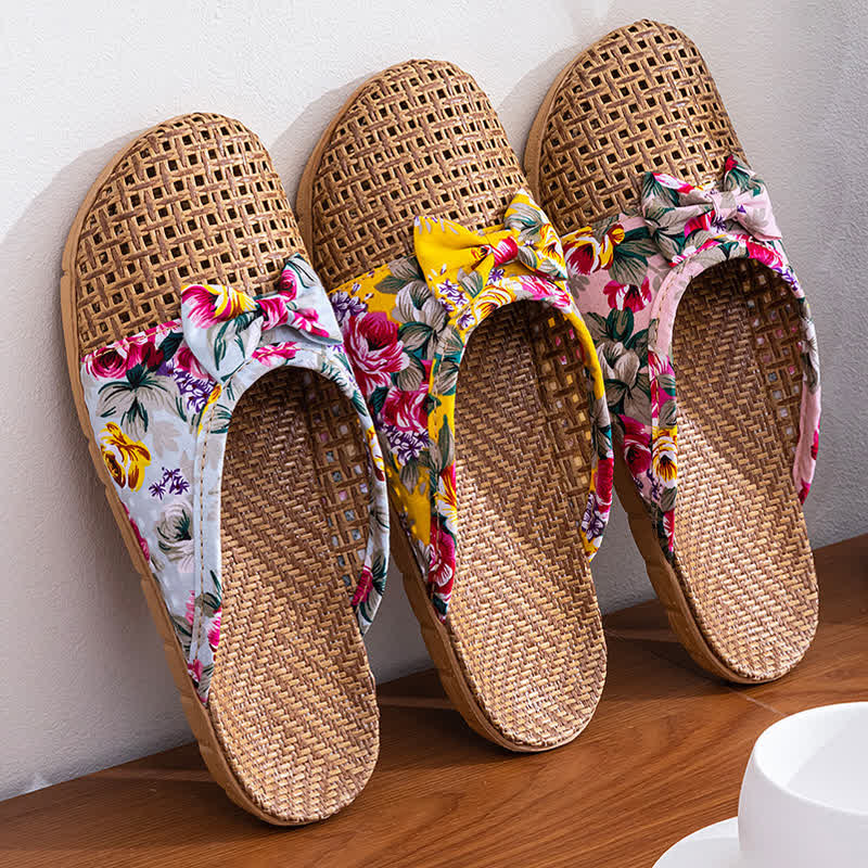 Closed-Toe Woven Rattan House Slippers - image 2