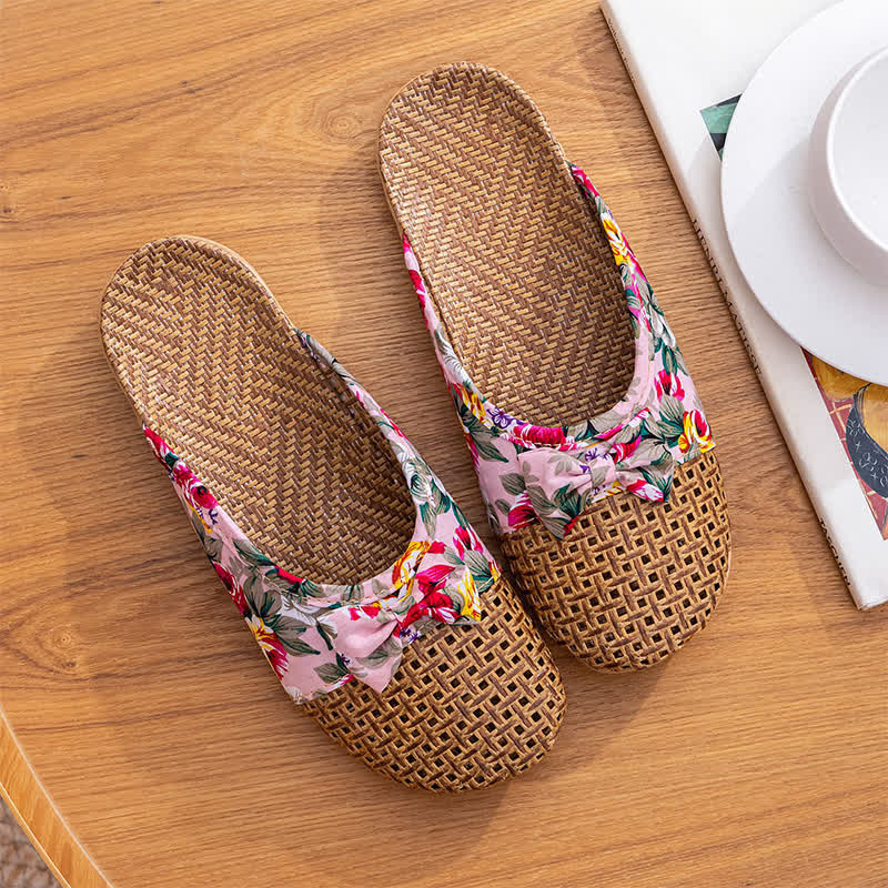 Closed-Toe Woven Rattan House Slippers - Pink - L - image 6