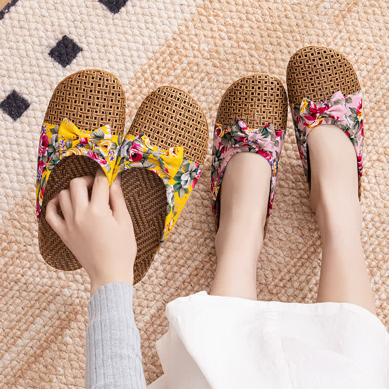 Closed-Toe Woven Rattan House Slippers - image 1