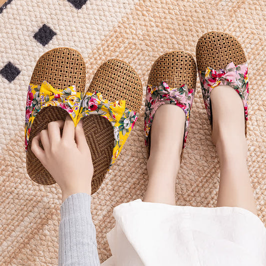 Closed-Toe Woven Rattan House Slippers - image 1