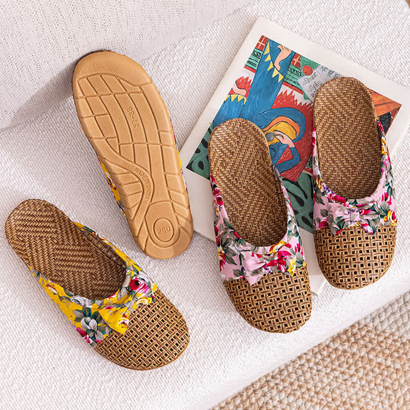 Closed-Toe Woven Rattan House Slippers - image 3