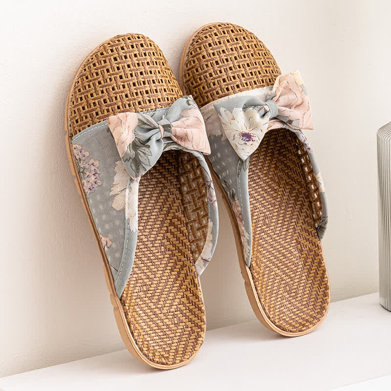 Vintage Floral Rattan Lightweight Slippers - Lake Blue - L - image 11