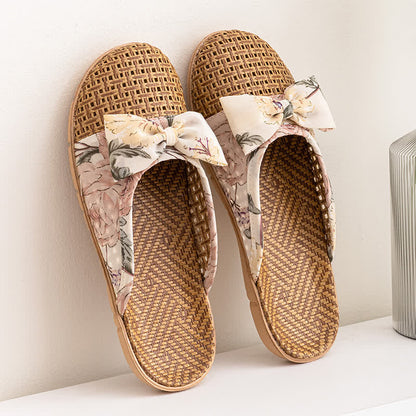 Vintage Floral Rattan Lightweight Slippers - Beige - L - image 4