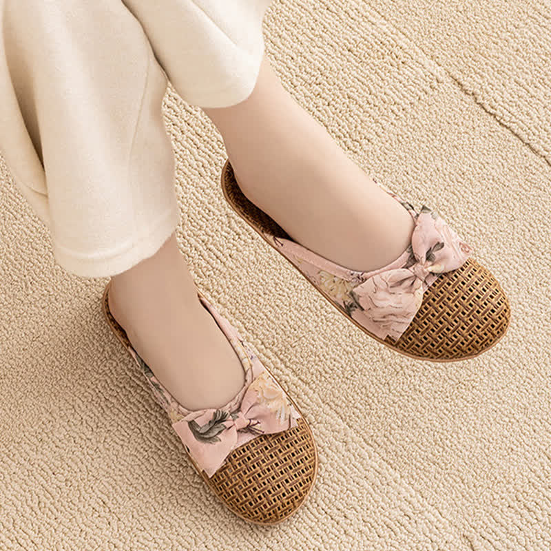 Vintage Floral Rattan Lightweight Slippers - image 8