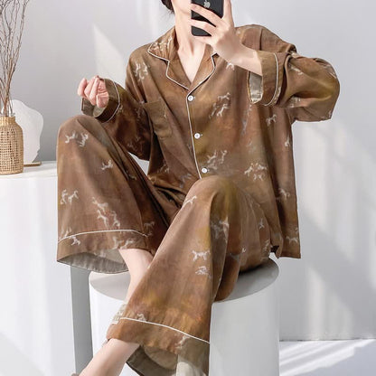 Vintage Horse Pattern Pajama Set - Brown - XXL - image 0